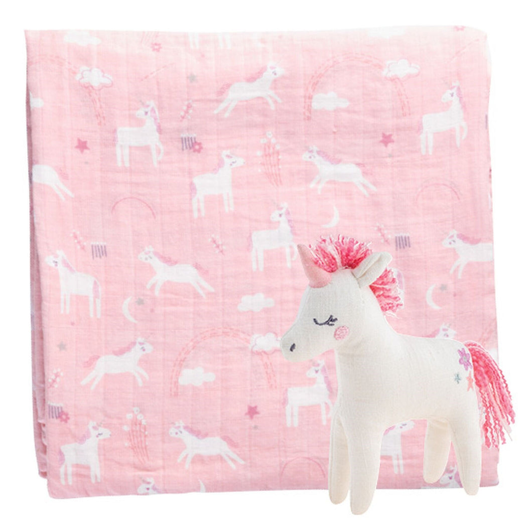 Muslin Blanket and Stuffed Animal