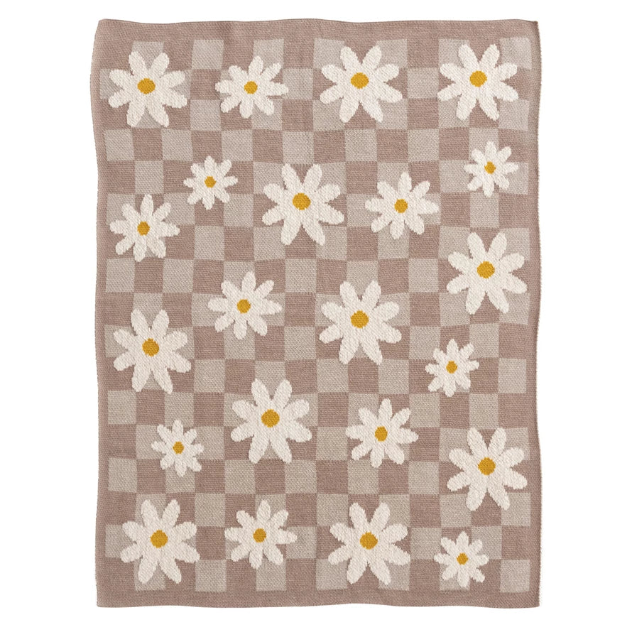 Daisies & Check Baby Blanket