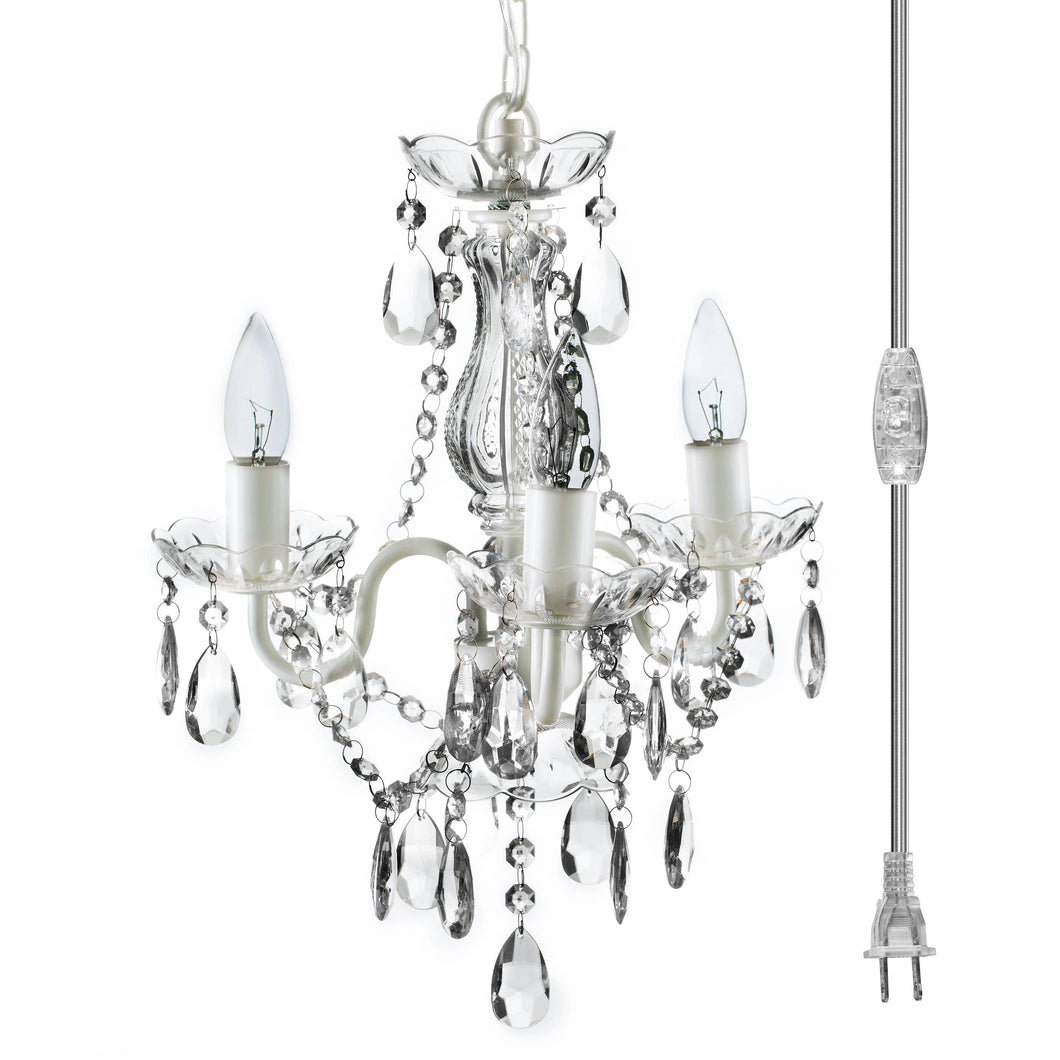 3 Light Crystal White Plug-in Chandelier