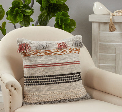 Multi Fringe Woven Pillow
