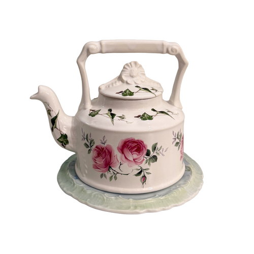 Vintage Ceramic Teapot with Decorative Plate