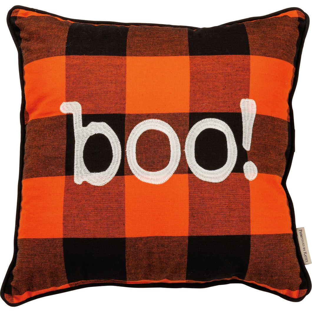 Orange and Black Buffalo Check Boo Pillow