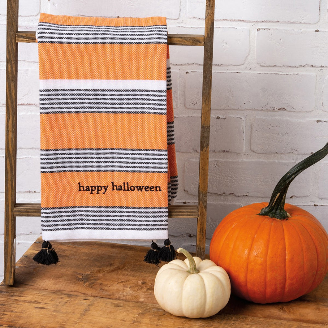 Happy Halloween Striped Kitchen Towel
