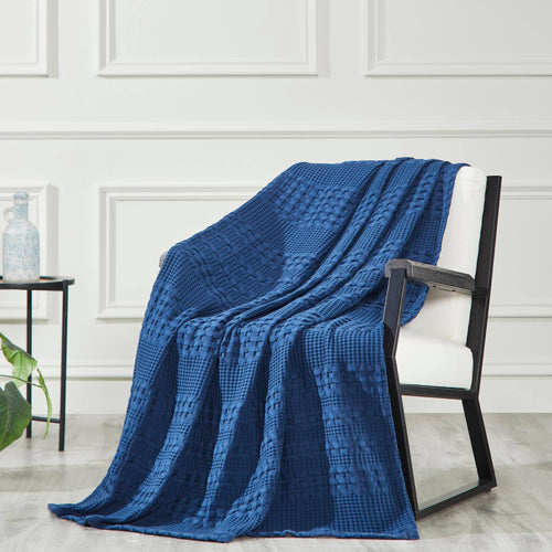 Waffle Weave Navy Blue Throw, 50x60