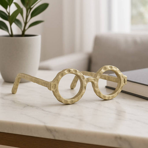 Gold Metal Abstract Round Glasses