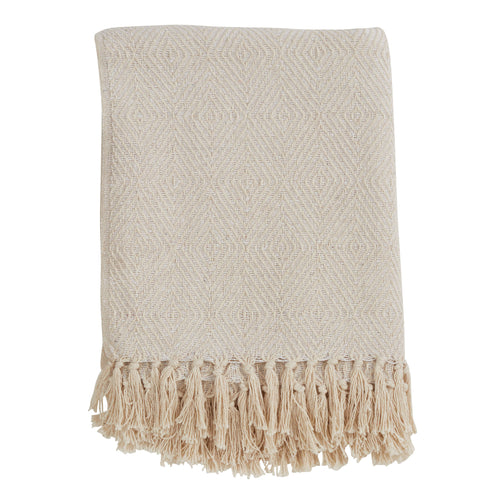 Soft Cotton Diamond Weave Throw: Ivory