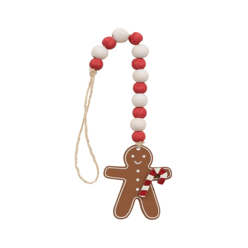 Red & White Wooden Beaded Gingerbread Man Ornament