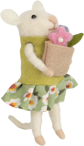 Felt Mouse w/ Flower Skirt Holding Basket