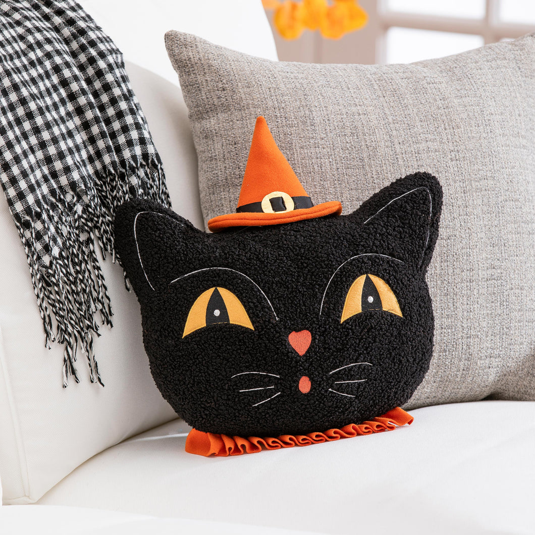 Black Cat with Witches Hat Pillow