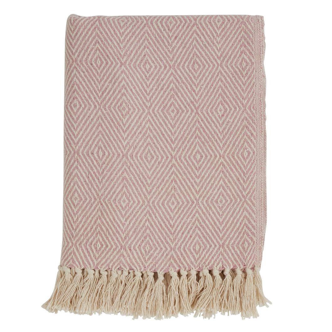 Soft Cotton Diamond Weave Throw: Pink