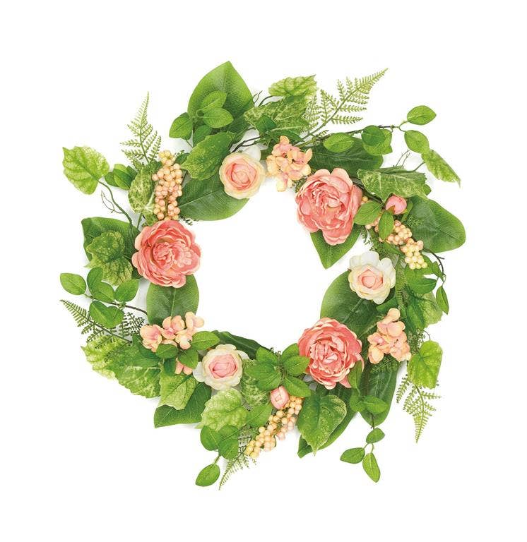 Coral Grdn Peony & Ranuc Wreath, 24