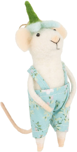 Felt mouse orn in spring overall/floral hat