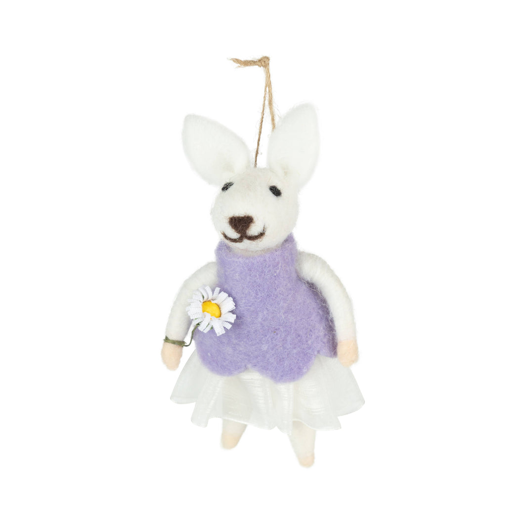 Felt mouse orn, holding flower, 4.5 in