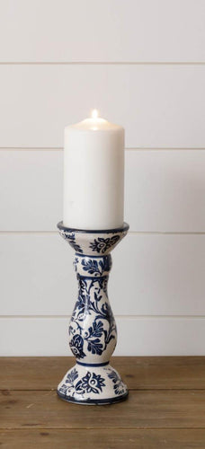 Medium Blue Floral Taper/Pillar Candle Holder