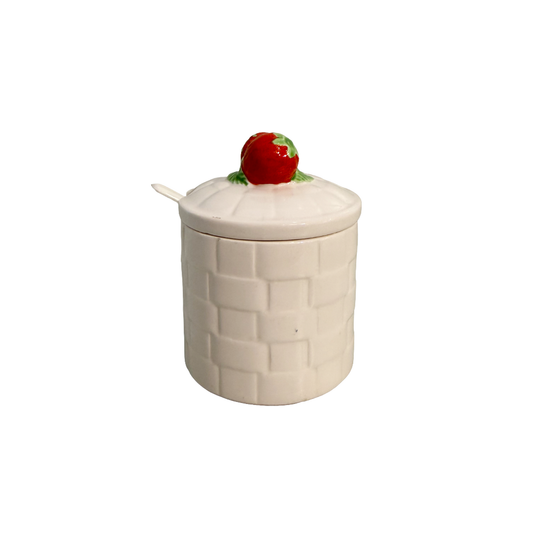 Vintage Strawberry Ceramic Sugar Jar