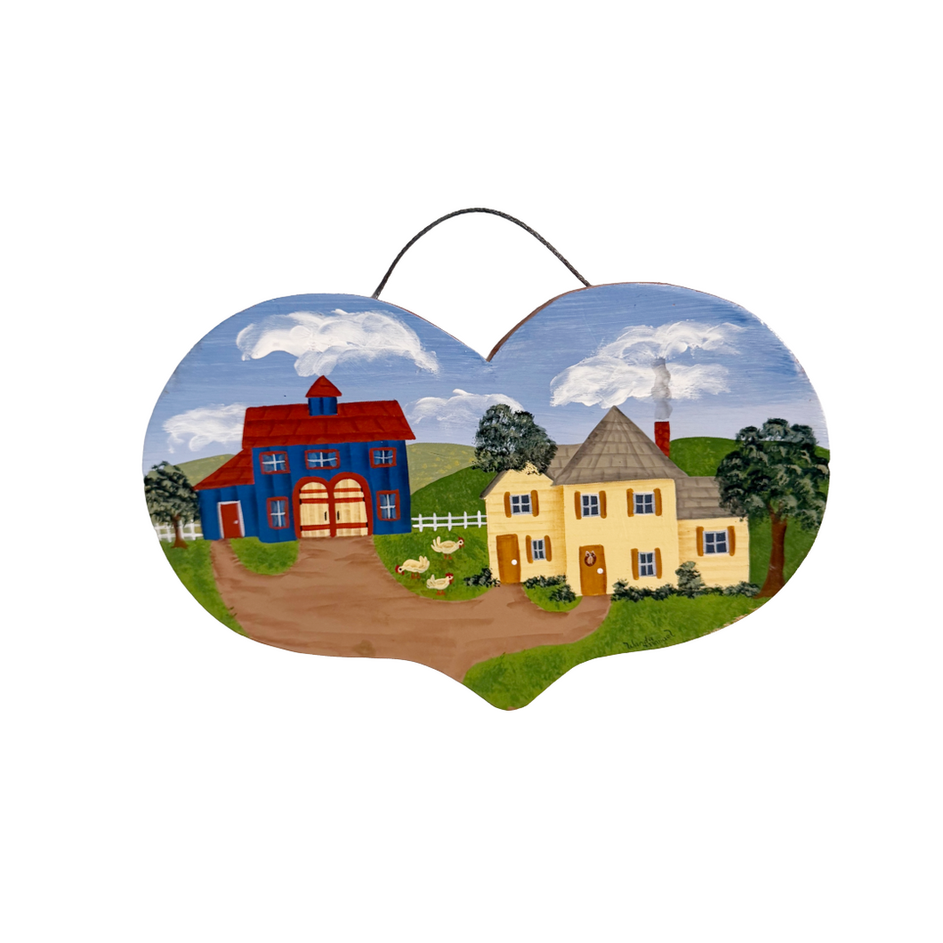 Vintage Hand-Painted Wooden Heart Wall Hanging
