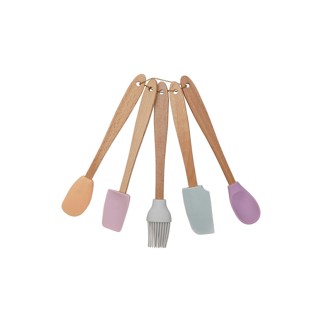 Silicone & Beech Wood Mini Kitchen Utensils