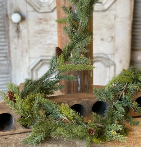 6' White Spruce Garland with Cones