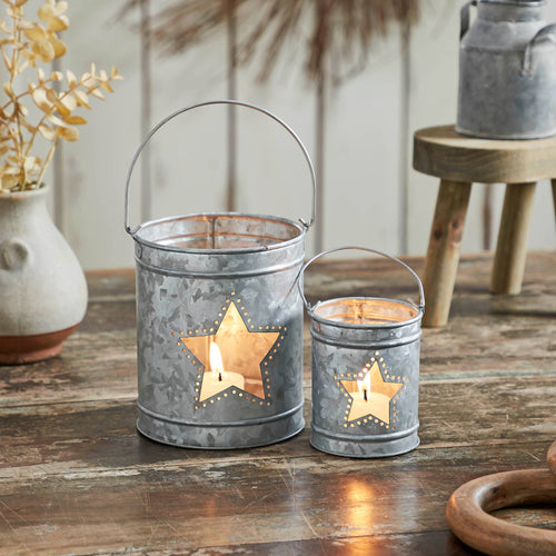 Votive Candle Holder w/ Star Cutout Galvanized
