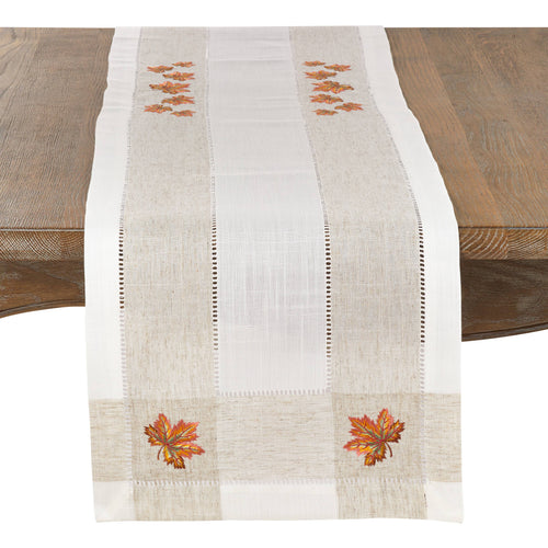 Embroidered Leaf Hemstitch Runner 15