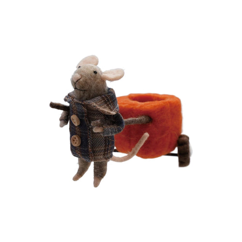 Mouse In Coat w/ Pumpkin Wagon