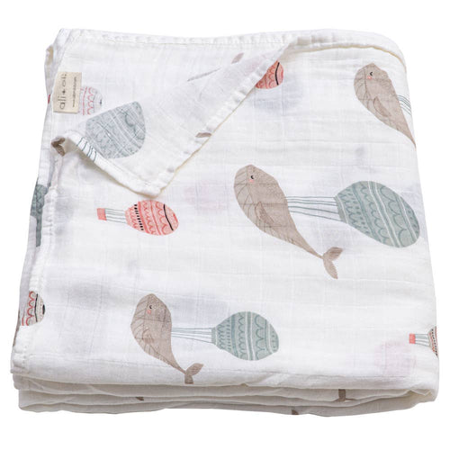 Muslin Swaddle Blanket (Whale)