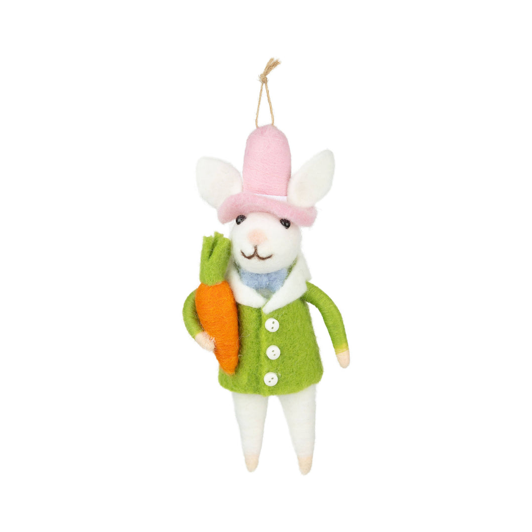 Felt bunny orn, holding carrot, 6 in