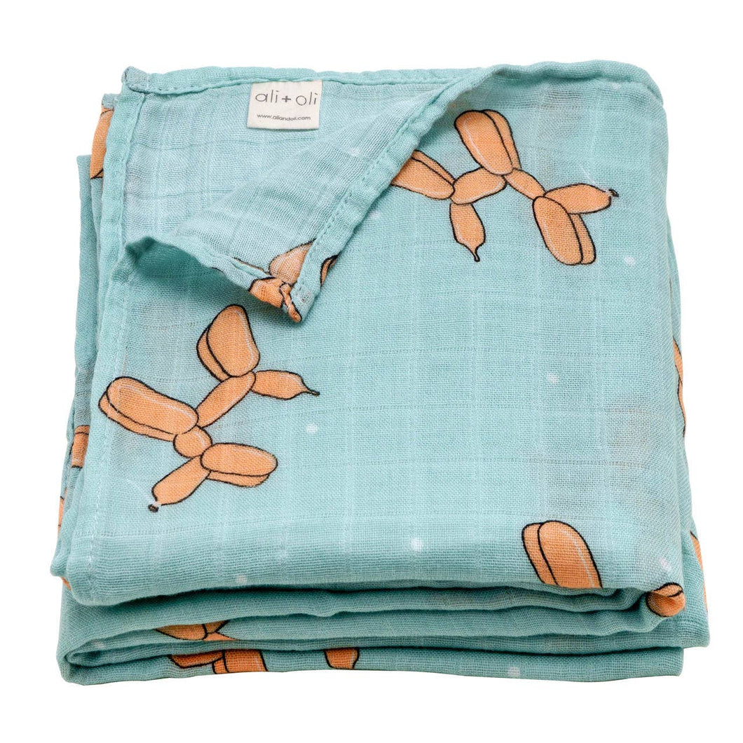 Muslin Swaddle Blanket (Balloon Dog)