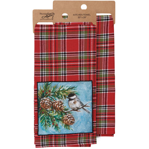Plaid Chickadee Kitchen Towel