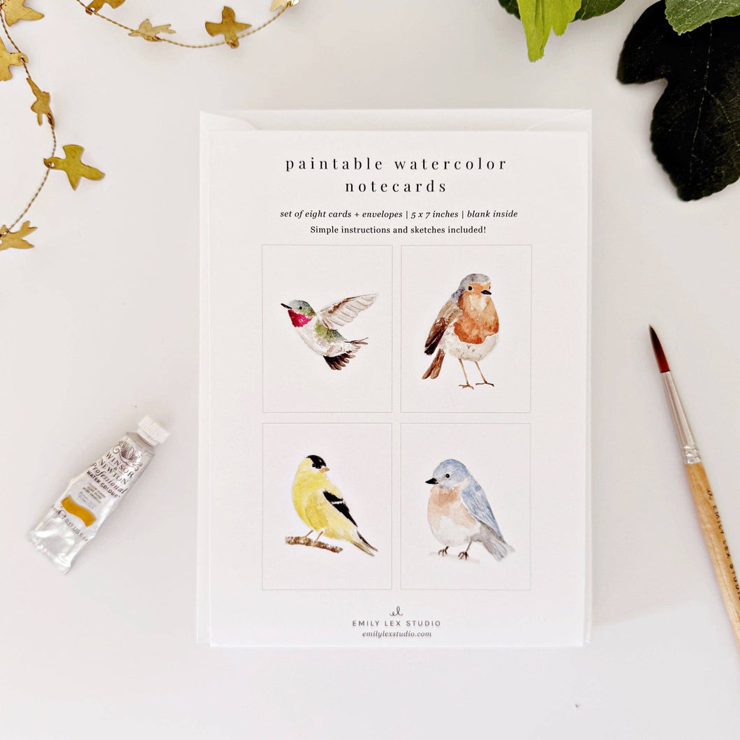 Backyard birds paintable watercolor notecard set