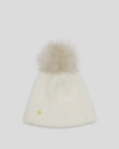 Knitted Pom Pom Hat - White