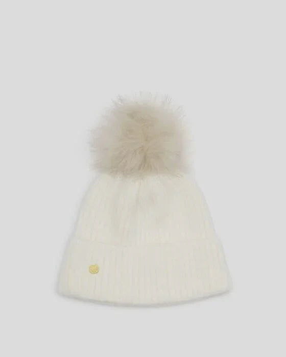 Knitted Pom Pom Hat - White