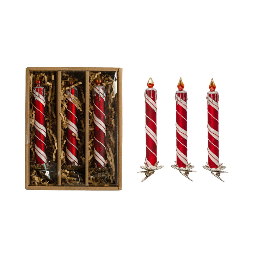 Red and White Candle Clip On Ornament Box