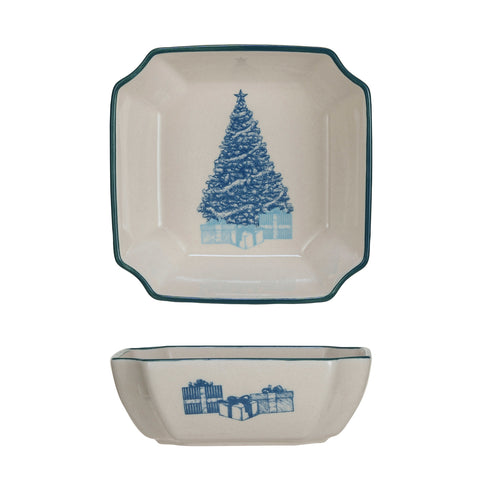 Blue Christmas Tree Stoneware Bowl