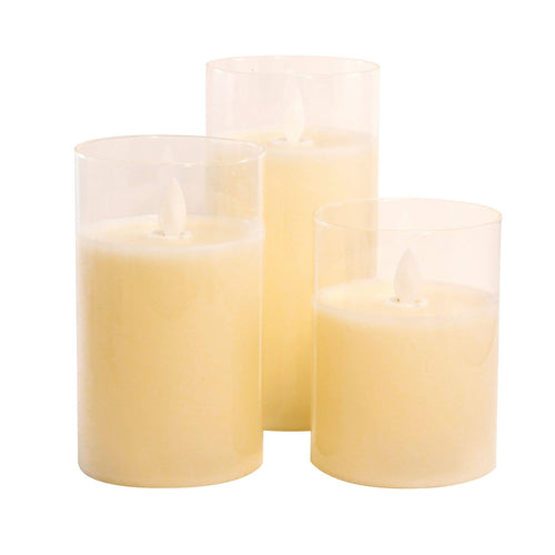 Battery Operated Glass Hurricane Candles - Set of 3
