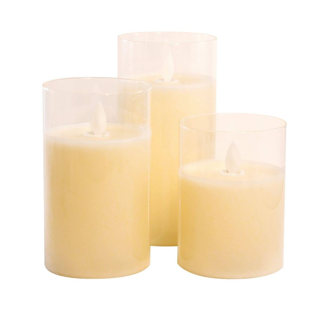 Battery Operated Glass Hurricane Candles - Set of 3