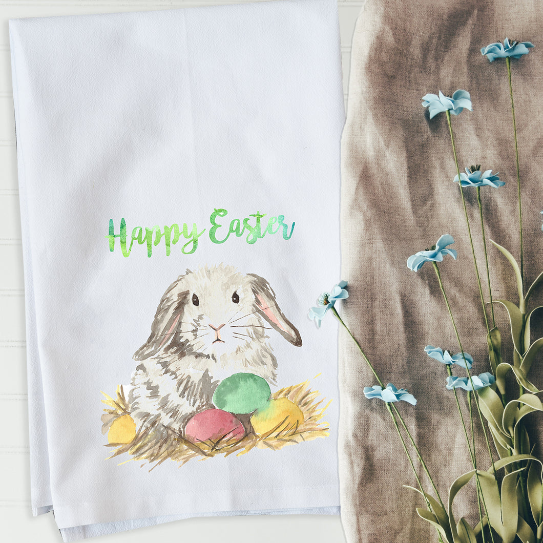 Grey Watercolor Easter Bunny Kitchen Towel
