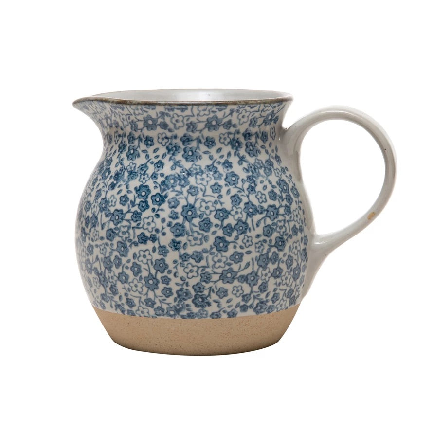 Floral Print Stoneware Pitcher