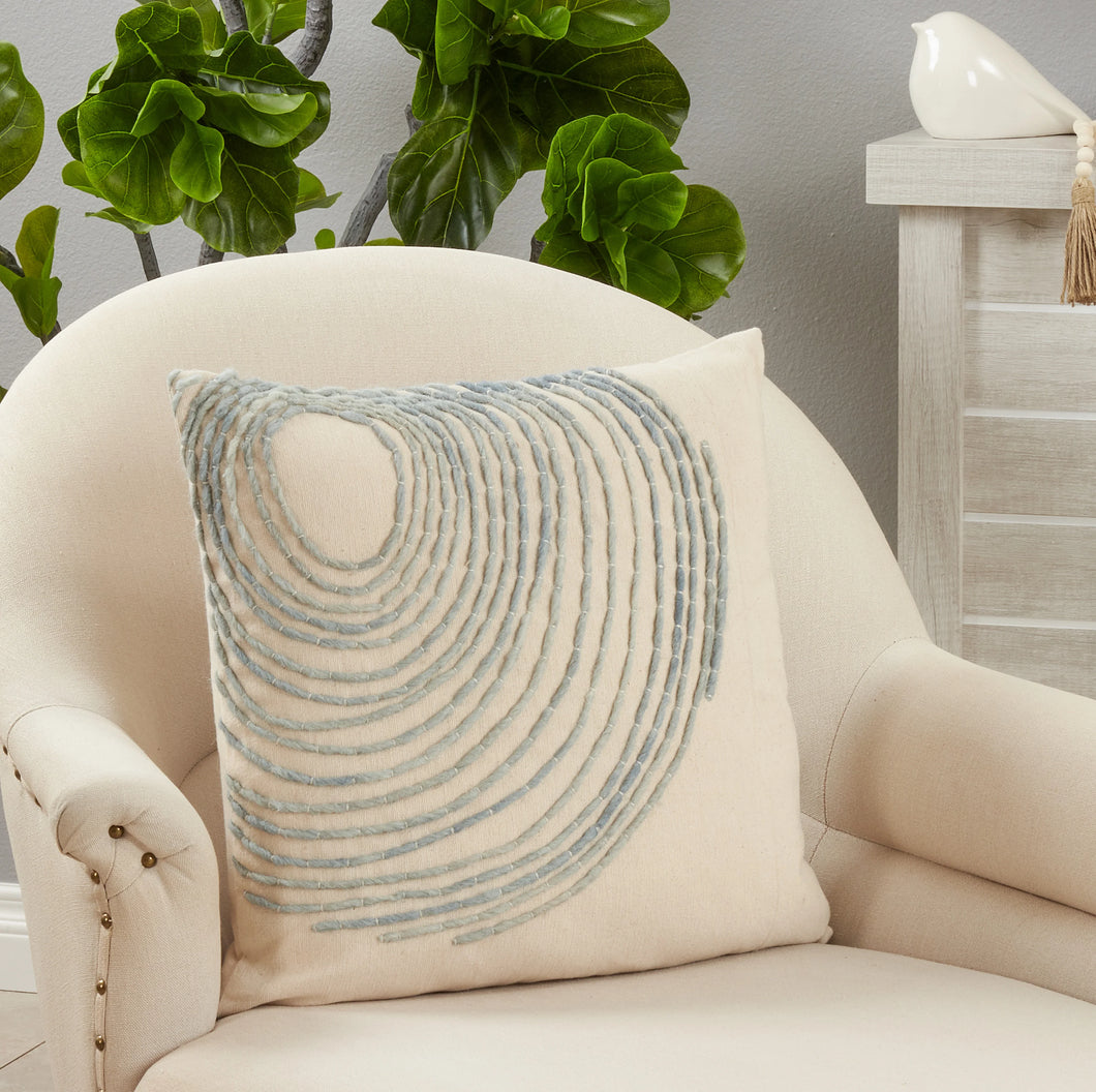 Blue Swirl Embroidered Pillow